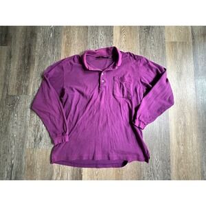 Eddie Bauer Polo Shirt Mens Large Tall Purple Long Sleeve Cotton Pocket Outdoor